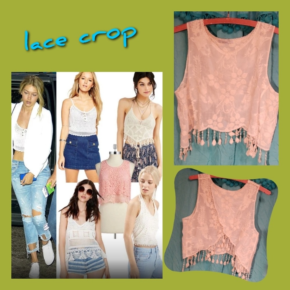 Acemi boho hippi festival lace crop top w/ fringe